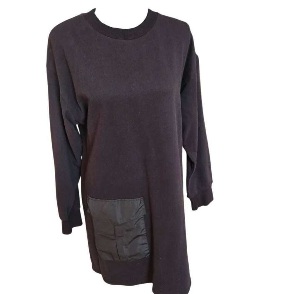 Zara Womens Black Oversized Pocket Pullover Cotton Sweatshirt Dress Size Small